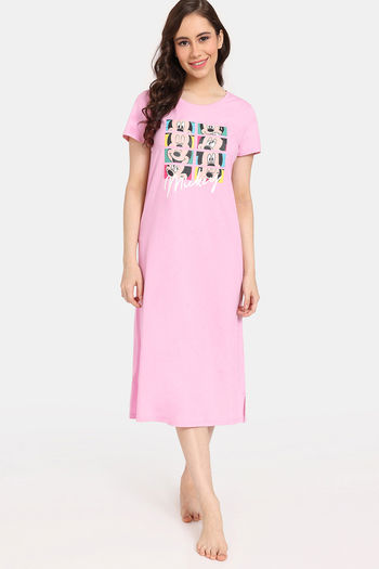 Buy Rosaline Disney Knit Cotton Mid Length Nightdress - Pink nectar